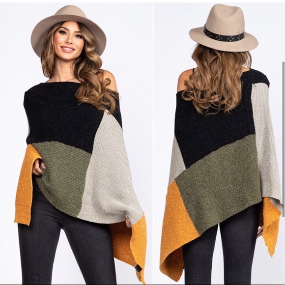 LLK Sweaters - LAST ONE: Ultra soft chenille color block women’s fall cute poncho